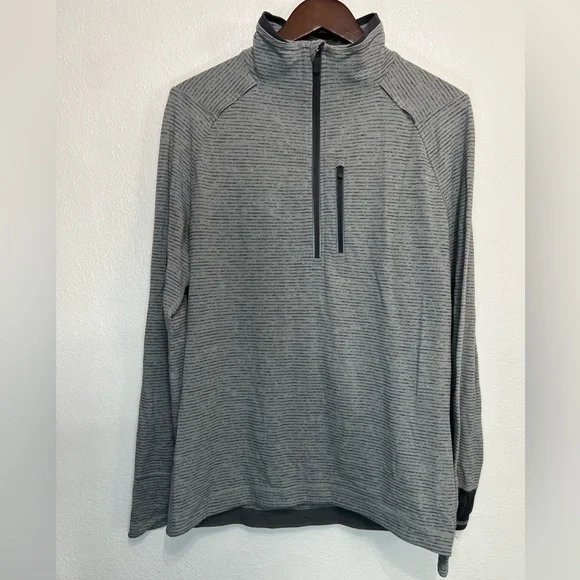 Lululemon Surge Quarter Zip Pullover Long Sleeve Shirt Gray Striped Mens Medium - Picture 1 of 9
